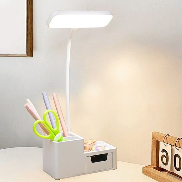Lámpara de escritorio para estudiantes con portalápices | Lámpara LED plegable recargable para el cuidado de los ojos | Carga de batería tipo C de 2000 mAh | Lámpara de mesa de estudio blanca