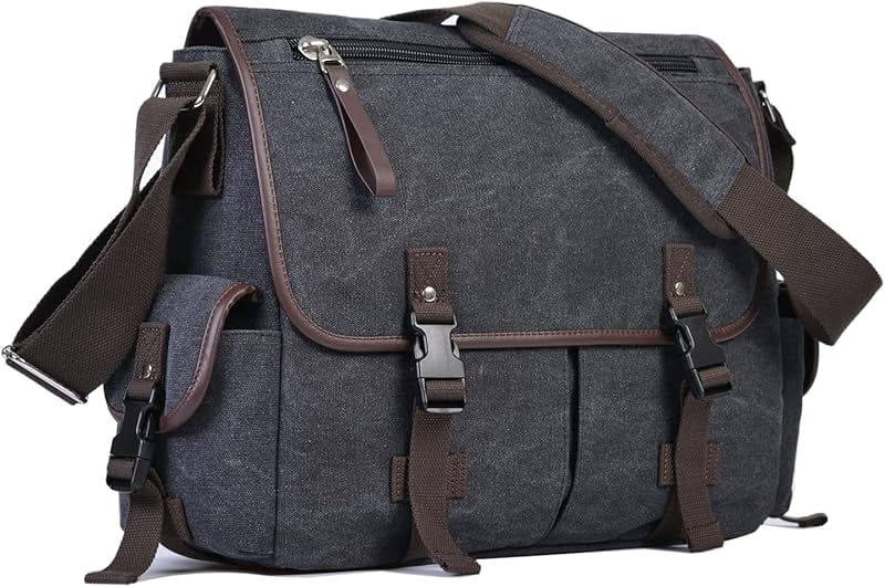 Vintage Canvas 15.6 inch Laptop Messenger Bag for Men Women, College Computer Satchel Shoulder Bag Travel Office Briefcases