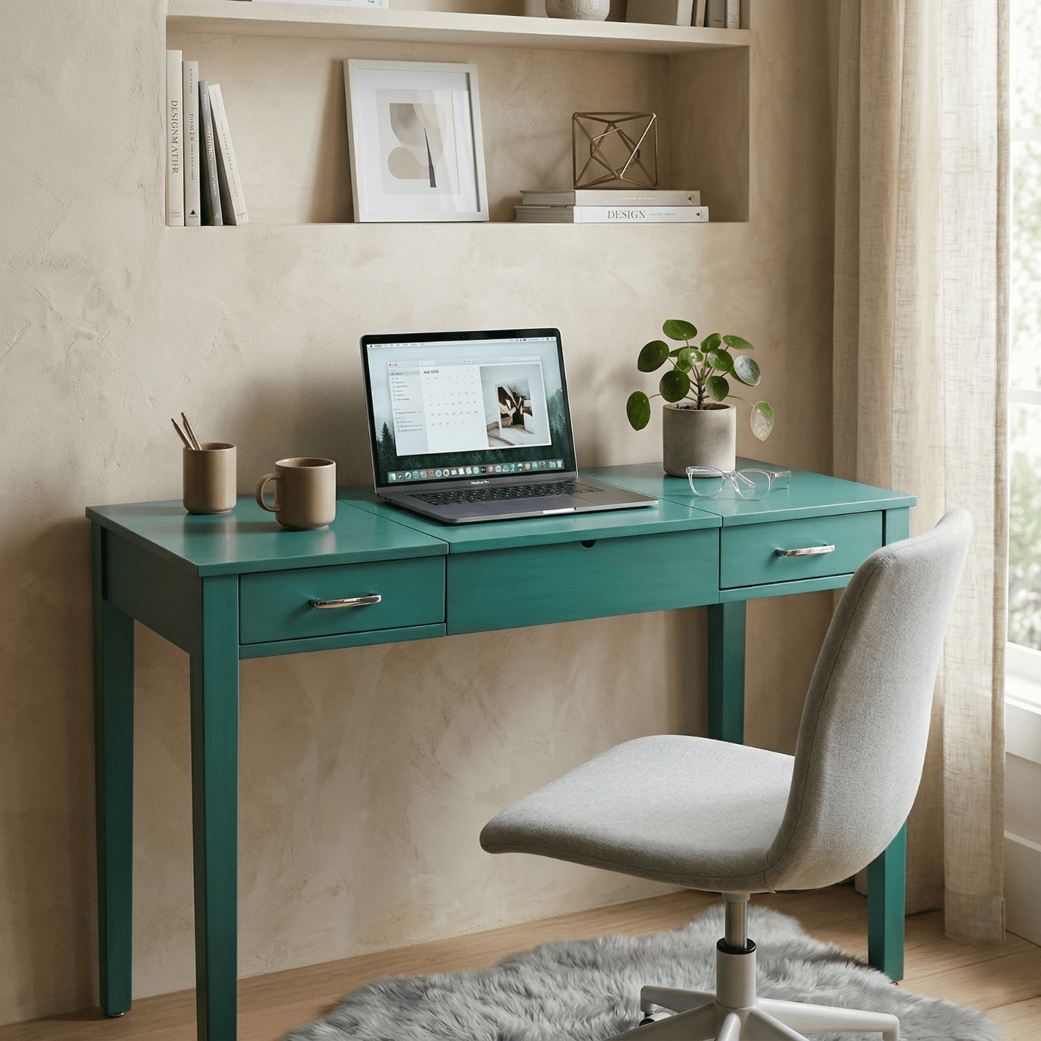 Posh Pollen Amy Wood Portable Power Outlet Writing Desk, Turquoise Finish