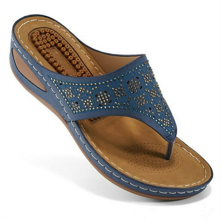 

Womens Sandals Flip Flops for Women with Arch Support Cushion Summer Casual Rhinestone Wedge sandal Shoes Massage Function