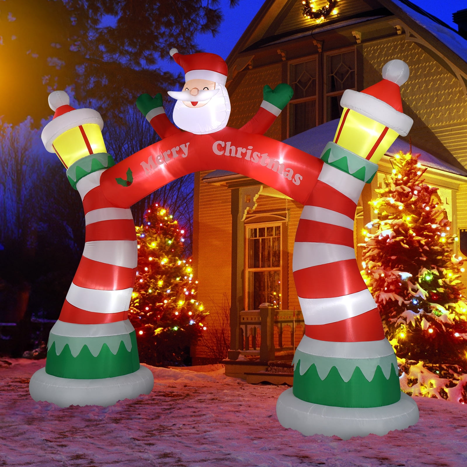 Astoutdoor 8.9 ft Lighted Christmas Inflatable Archway with Santa Claus and Built-in LED Lights