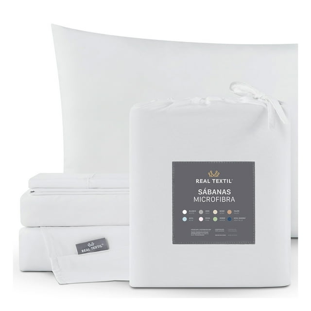 Juego de Sábanas Microfibra, Frescas, Hipoalergénicas, Real Textil (Blanco , King Size)