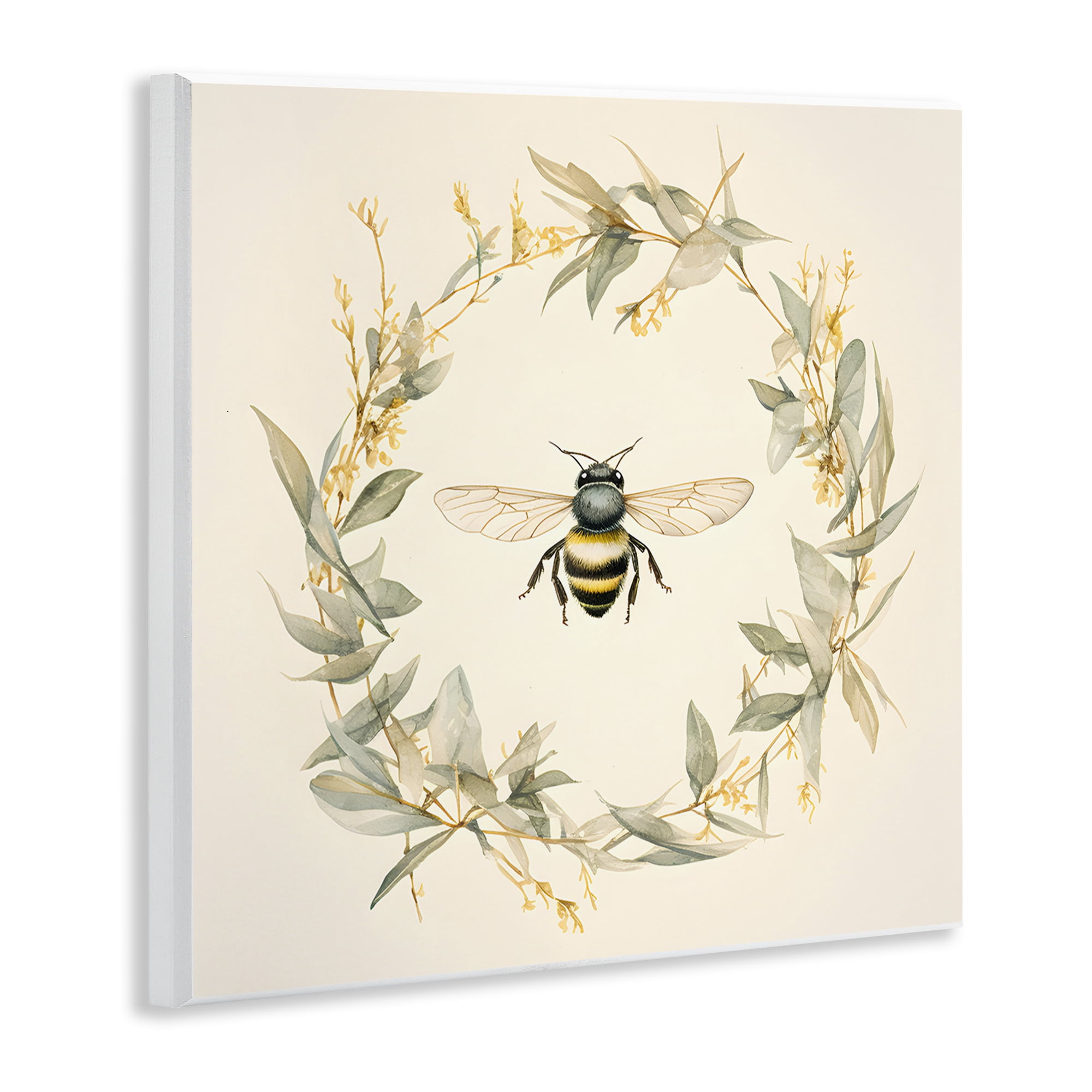 Stupell Industries Soft Bee Wreath Animals & Insects Painting Unframed Art Print Wall Art, 12 x 12