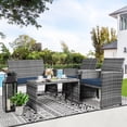 thumbnail image 4 of Walsunny 4-Piece Patio Rattan Furniture Set with Cushions & Tempered Glass Tabletop, Dark Blue, 4 of 12