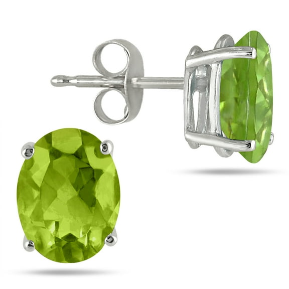 SZUL Women's 5x3MM All Natural Oval Peridot Stud Earrings in .925 Sterling Silver