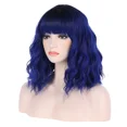 thumbnail image 3 of RightOn 14 Inches Black Ombre Dark Blue Wig With Bangs Short Curly Wig for Women Daily Use, 3 of 4