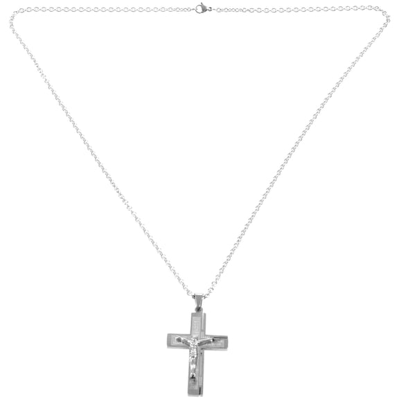 Jewelry Stainless Steel Jesus Crucifix Bible Prayer Pendant with 70cm Necklace, Necklace for men, Silver