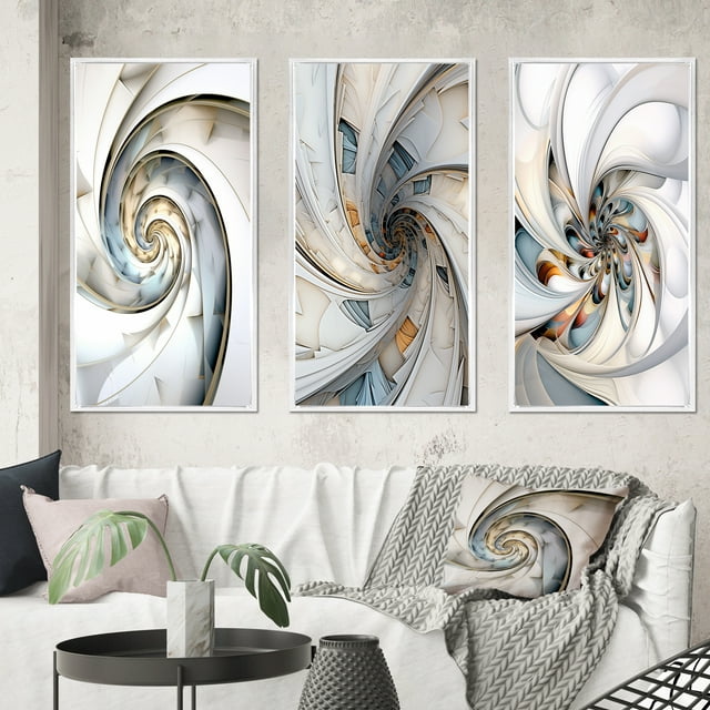 Designart "Abundance in Light Blue Spiral IV" Fractals Framed Wall Art Set Of 3 - Blue Transitional Frame Gallery Set For Office Decor