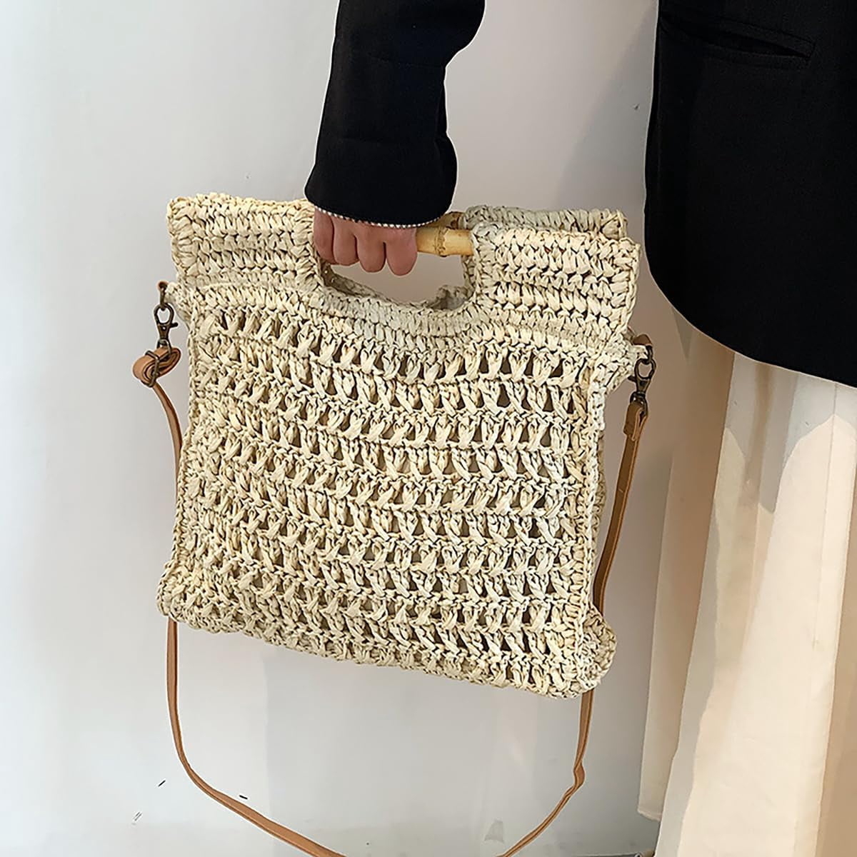 NANAHuang Casual Straw Handbags for Women Shoulder Crossbody Bag Large Hobo Tote Purse Summer Beach Woven Satchel Vacation