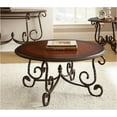 thumbnail image 2 of Pemberly Row Traditional Antique Metal Frame Round Wood Coffee Table in Cherry, 2 of 4