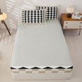 thumbnail image 4 of Erosebridal Classic Diamond Check Pattern Zipper Full Size Comforter Sets with Fitted Sheet and 2 Pillowcases,Border Grid Print Zipper Bedding Set,Beige Black White,Grey Reversible, 4 of 6