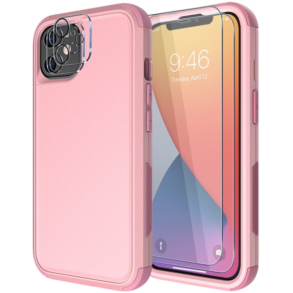 Diverbox for iPhone 11 Case [Shockproof] [Dropproof] [Tempered Glass Screen Protector + Camera Lens Protector],Heavy Duty Protection Phone Case Cover for Apple iPhone 11 (Pink)