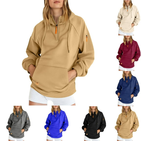 Ashirexll Winter Tops Womens Long Sleeve Casual Personalized Hoodie with Zipper and Arm Pocket Fashion Zip Up Top