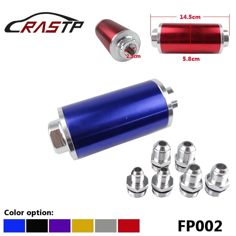 Gold-Aluminum High Flow Fuel Filter with 100 Micron 152 Performance High Pressure Steel with 3 Fittings RS-FP002