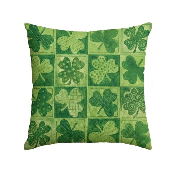 Brythos St. Patrick's Day Pillowcase,Checkered Lucky Green Clover,16x16 inch,1 Count