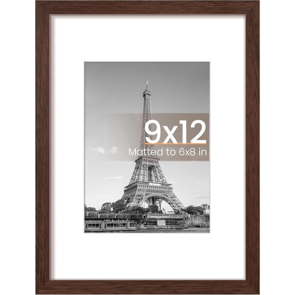 9x12 Picture Frame, Display Pictures 6x8 with Mat or 9 x 12 Without, Wall Hanging Photo Frames, Brown, 1 Pack