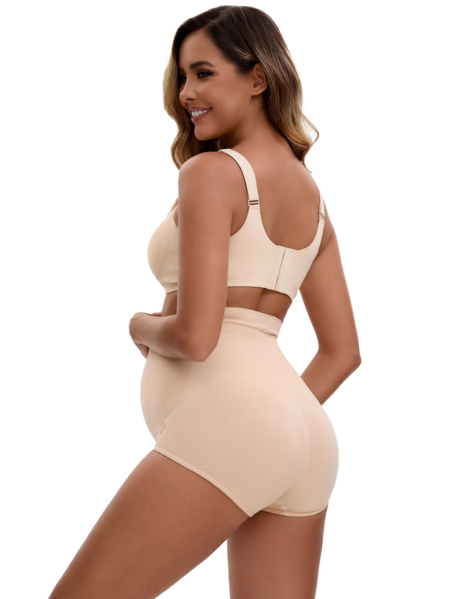 Unique Bargains Women's Maternity High Waist Briefs with Butt Lifter Design S Beige
