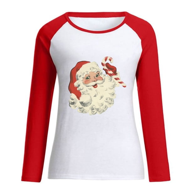 Camisas Navideñas Para Mujer, Camisetas de Manga Larga, Regalo de Temporada Navideña, Blusa Con Costuras A Juego Para Mujer Odeerbi ODB205530