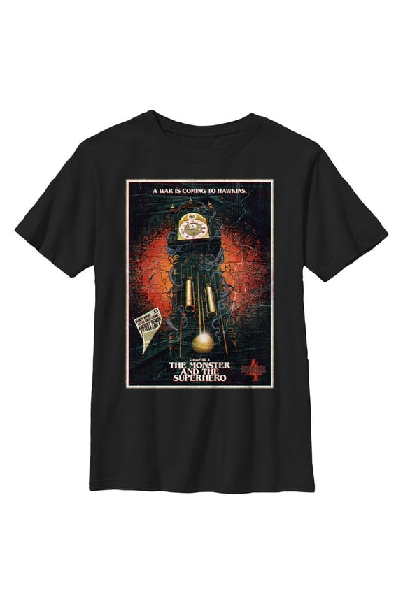 Netflix Boy's Stranger Things Retro The Monster and The Superhero Poster Graphic T-Shirt