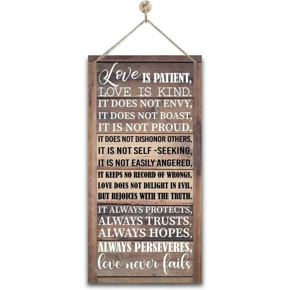 New Wood Sign 10x5 Inch Door Sign 1 Corinthians 13:4-8 Hanging Wooden Wall Sign Home Garden Yard Signs Plaque