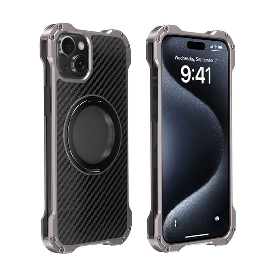 Rugged Case for iPhone 13, 360° Ring Holder Kickstand Phone Case, Magnetic Compatible with MagSafe, Metal Hard Shockproof Carbon Fiber Backplane Cover for iPhone 13, Gray