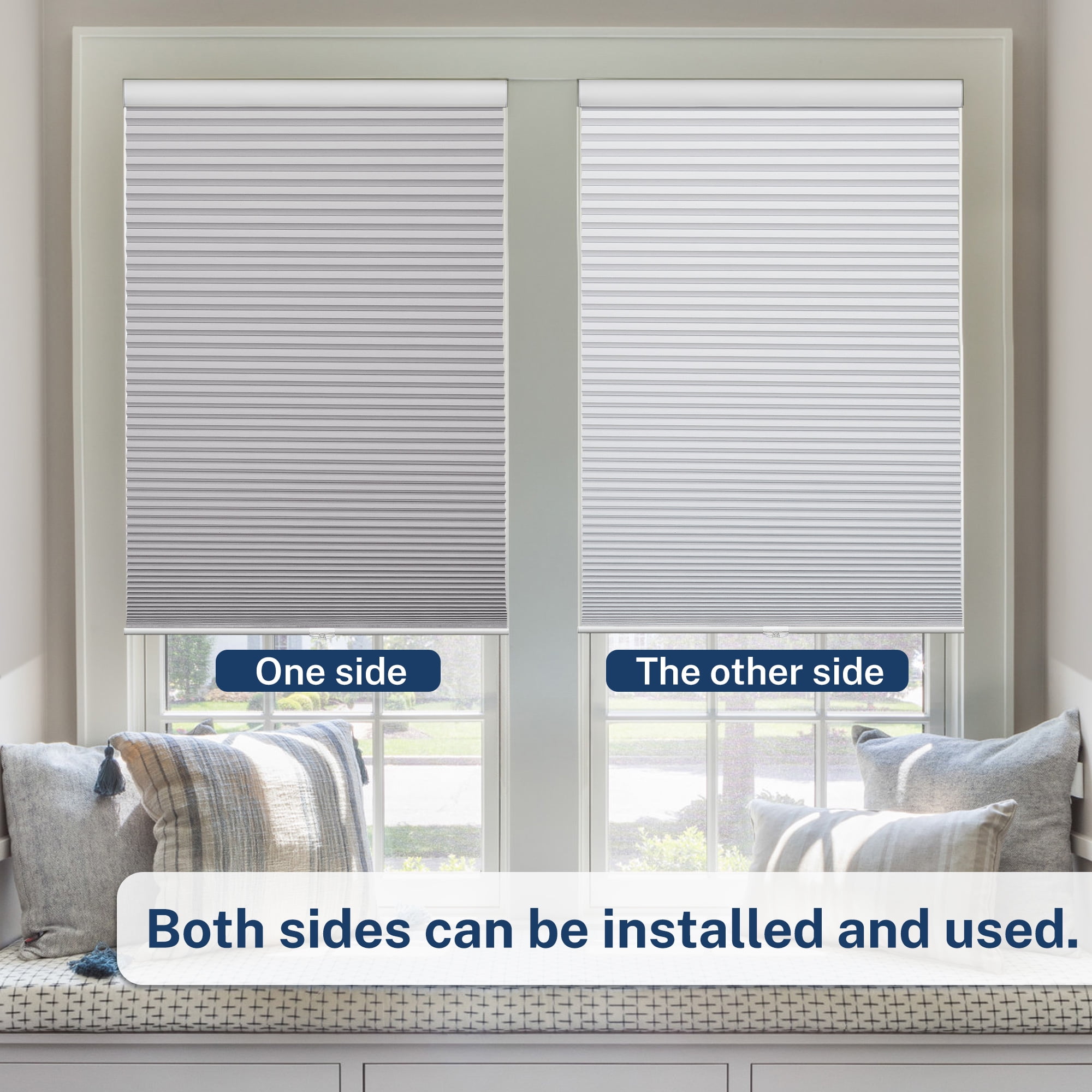Keego Cordless Cellular Shade for Windows Insulated Mini Blinds for Room Darkening Blackout Gray, 44"W x 72"H