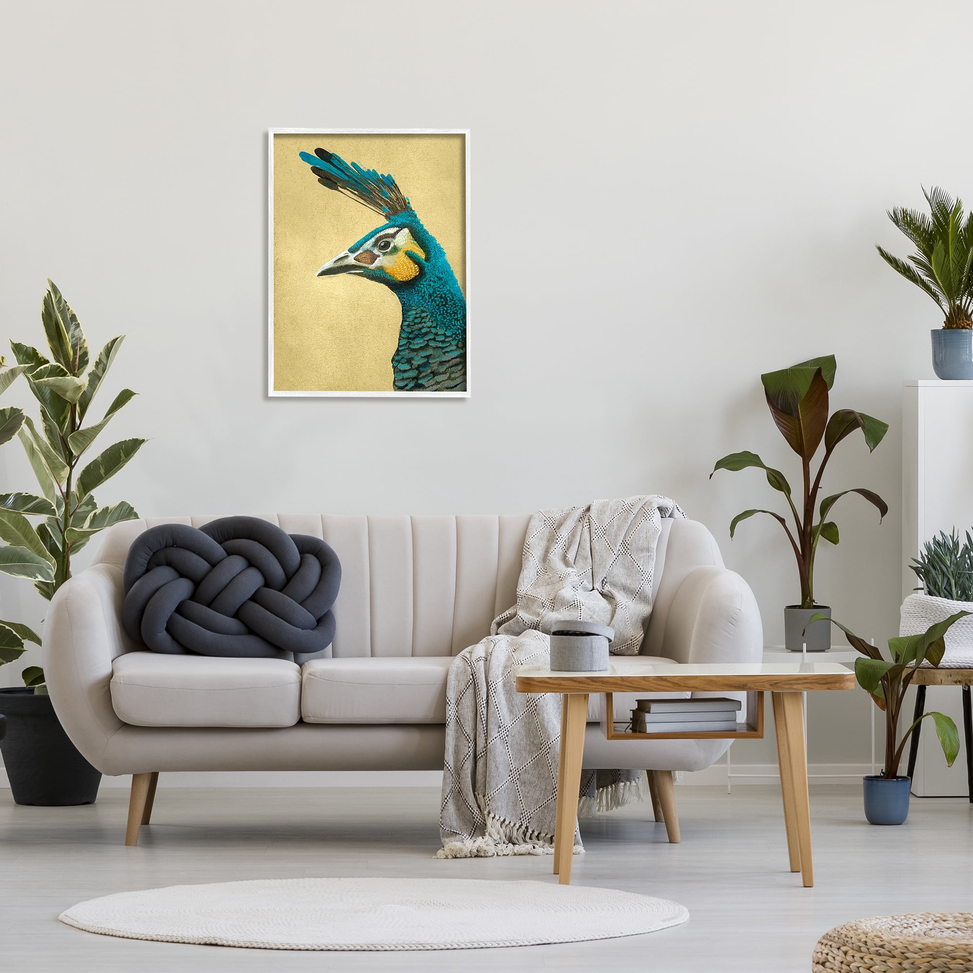 Stupell Industries Peacock Looking Left Animals & Insects Painting White Framed Art Print Wall Art, 24 x 30