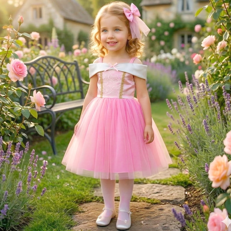 pink dress up trunk Toddler Girls Princess Dress Up Trunk, 6-Piece Fairy Tale Role Play Costume Set for Kids Birthday Party Sizes 4-6 Years, Girl's, Size: 4-6Y, Pink