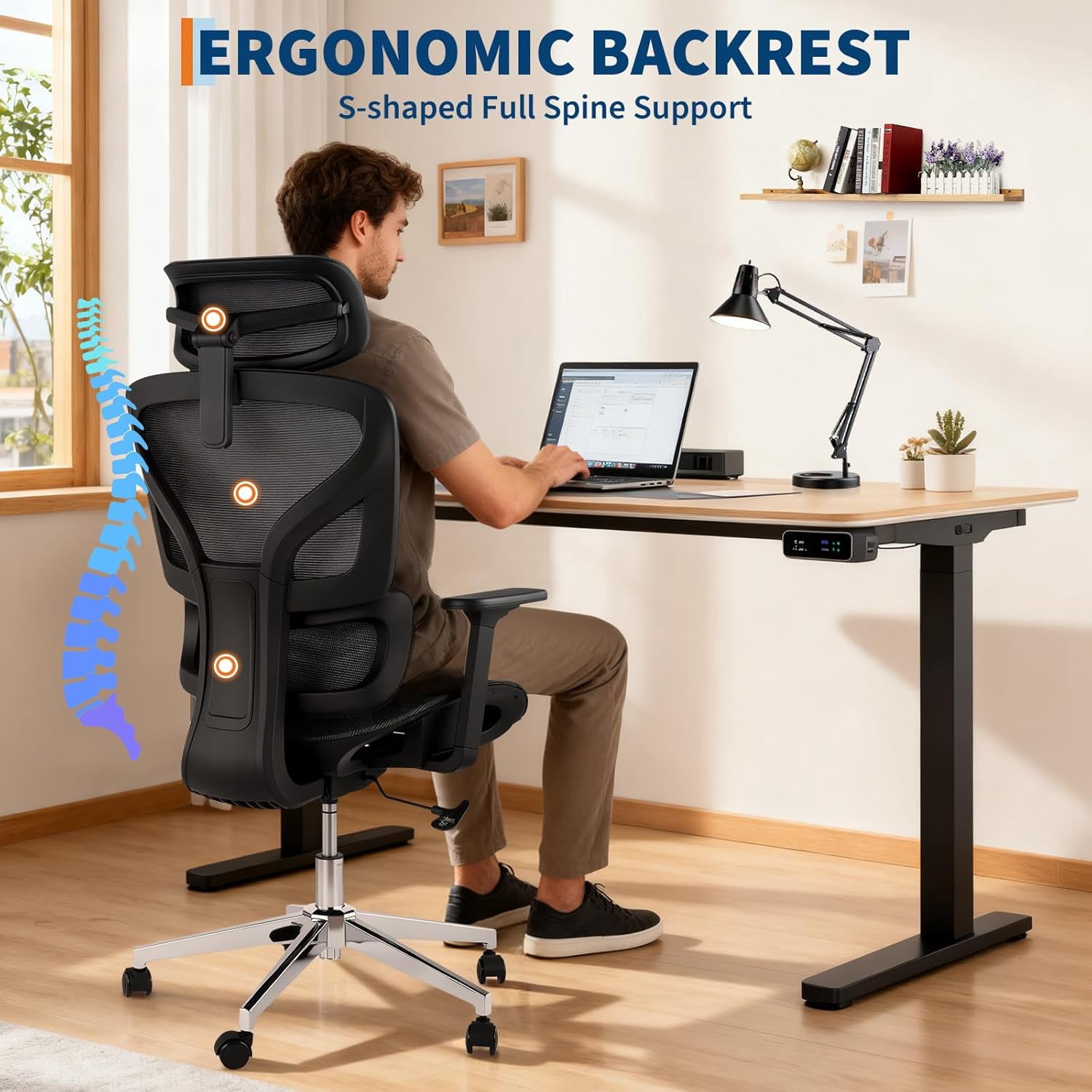 Ergonomic High Back Mesh Office Chair, Adjustable Armrest, Lumbar Support & Headrest, Slide Seat & Tilt Lock, Rolling Computer Desk Chair for Home Office, Black