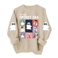 thumbnail image 2 of NTACZA Womens Sweatshirt Halloween Crew Neck Spooky Season Sweatshirt Cute Ghost Grapic Long Sleeve Cozy Pullover Tops Daily Outfits Beige L, 2 of 6