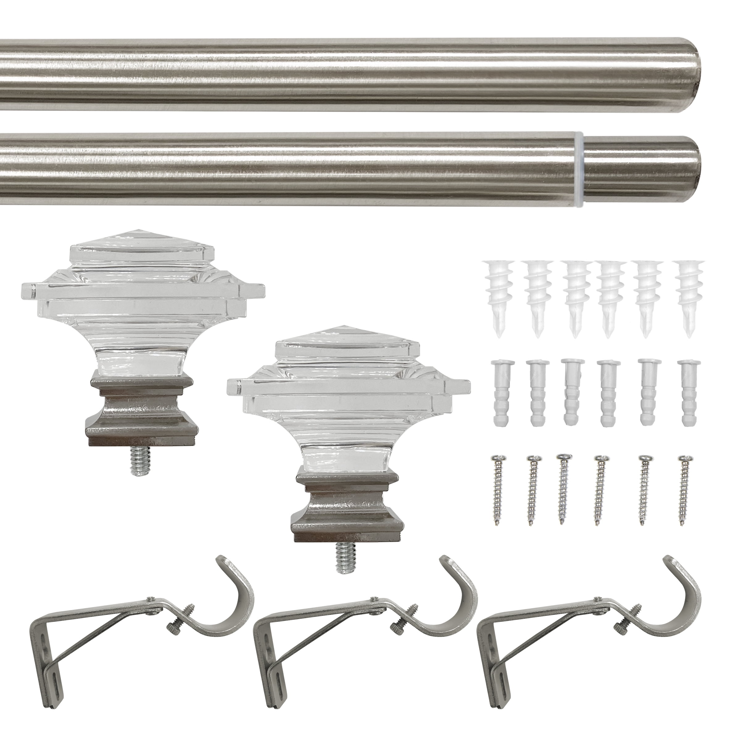 Better Homes & Gardens 1” Clear Acrylic Square Single Curtain Rod, Brushed Nickel, 120-180”