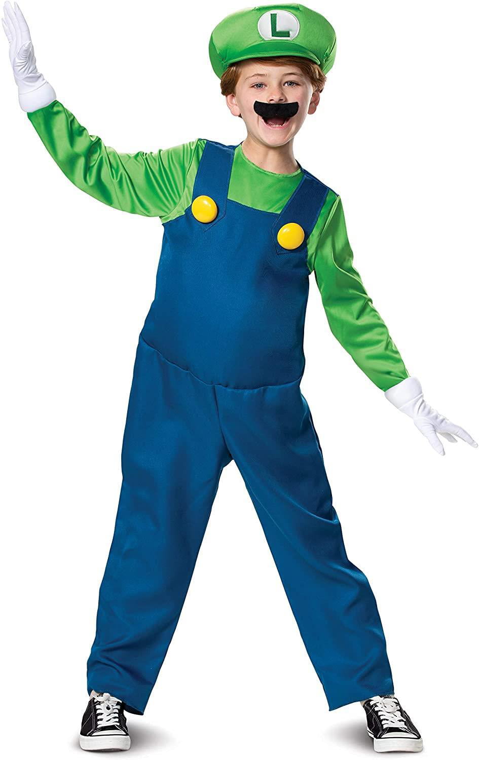 Super Mario Luigi Bros Fancy Dress Adult Kids Plumber Costume Halloween Outfit 