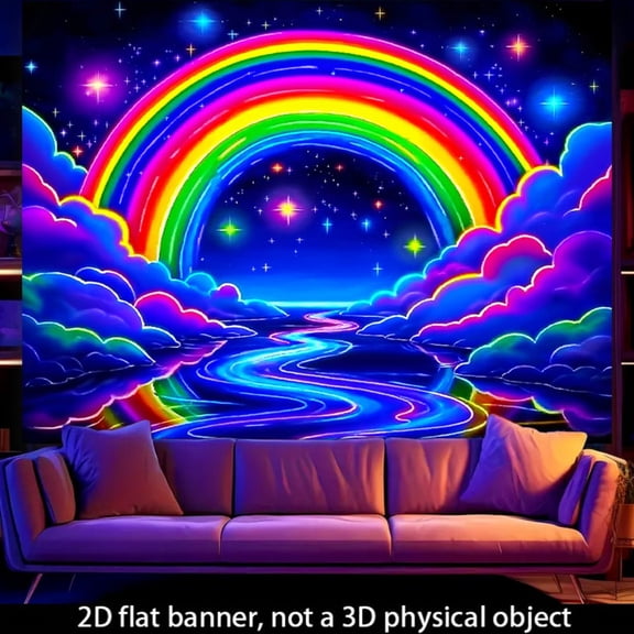 2D flat tapestry, 1-piece set, 2D/flat polyester fiber fluorescent tapestry, rainbow Nebula river fantasy pattern, ultraviolet black light reaction tapestry, size: 78.74 * 59.06 inches, very suitable