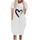 thumbnail image 2 of Puntoco Vestido De Manga Corta Con Cuello En V, Vestido Casual Suelto Con Estampado De Amor Para Mujer Blanco S, 2 of 5