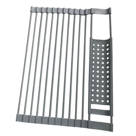 

Foldable Roll up Dish Drying Rack Portable Bowl Plate Drainer Storage Organizer Over The Sink Rack Mat for Kitchen Counter Vegetables Fruits Dark Gray S