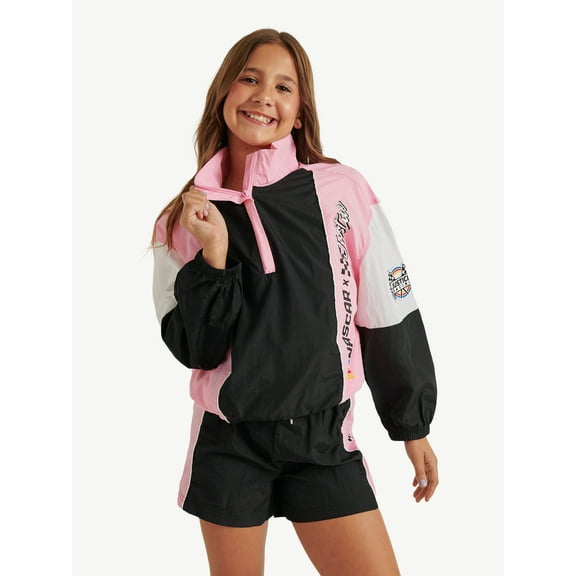 Justice Girl's NASCAR X Justice Collab Colorblock Half Zip Windbreaker, Sizes XS - XLP
