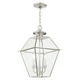 thumbnail image 5 of 2385-91 Livex Lighting Westover - 3 Light Outdoor Pendant Lantern in Farmhouse Style - 12 Inches wide by 18.5 Inches high-Brushed Nickel Finish, 5 of 9