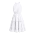 thumbnail image 5 of akafmk Girls Fashion Dresses Halters Sleeveless Lace Pleated Waist Flowy Knee Length Dresses 5-14 Years, 5 of 7