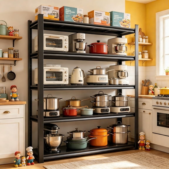 48"Wx63"H 5 Tier Utility Kitchen Shelves,Shelving Unit,3000LBS Metal Shelf Organizere,Adjustable Storage Shelves for Pantry,Industrial,Basement,Bathroom, Warehouse,Closet,Black,24"D