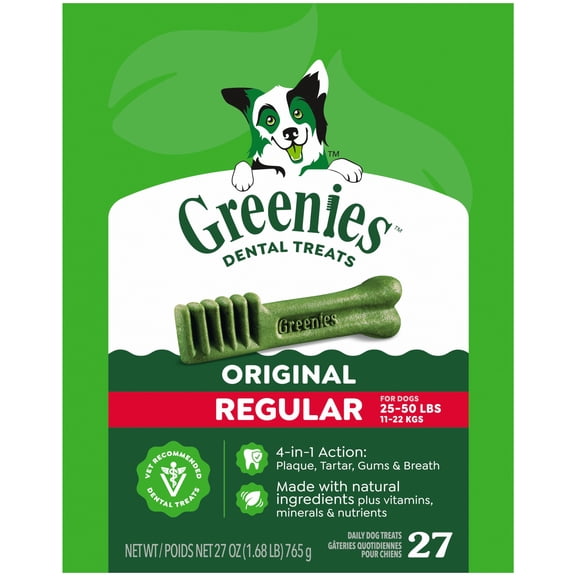Greenies Original Flavor Adult Natural Dental Dog Treats Regular Size, 27 oz Pack (27 Count)