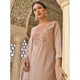 thumbnail image 6 of Janasya Women's Rose Gold Poly Silk Floral Embroidery Kurta with Pant and Dupatta, 6 of 8