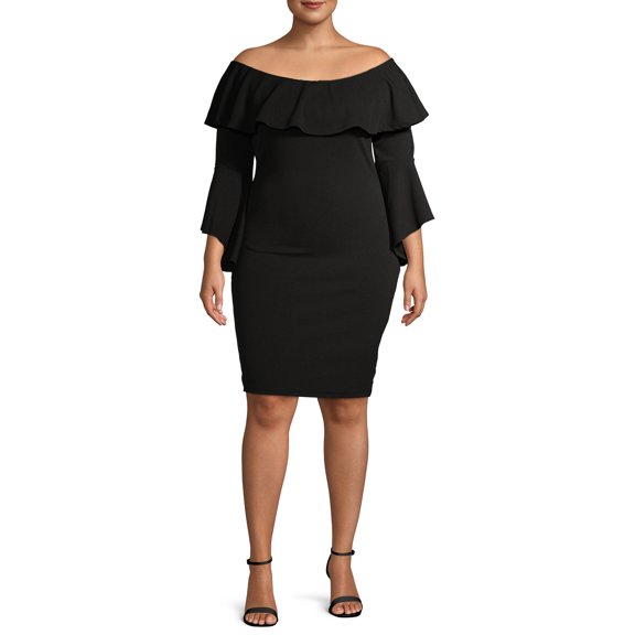 Ella Samani Women's Plus Size Off the Shoulder Bell Sleeve Dress