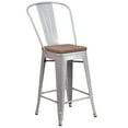 thumbnail image 2 of Merrick Lane 24 Inch Tall Silver Metal Counter Bar Stool With Curved Slatted Back And Textured Wood Seat, 2 of 14