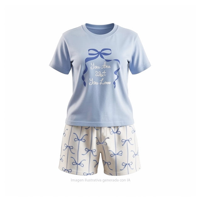 Pijama Secret Treasures para Dama Set Playera Manga Corta con Short Azul Talla EG 2 Piezas