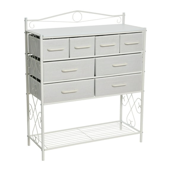 Household Essentials 40.5" Tall Storage Chest with Victorian Detailed Metal Frame and 8 Fabric Drawers in White