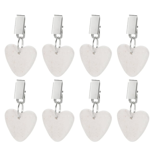 Unique Bargains 8Pack Marble Heart Shape Tablecloth Weights with Metal Clip, White