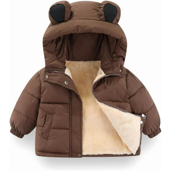 Baby Toddler Winter Fleece Coat Boys Girls Cute Hooded Outerwear Jackets with Pockets