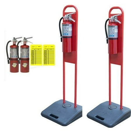 (Lot of 2) Portable Fire Extinguisher Stands with 2-10 lb ABC Fire
