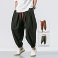 thumbnail image 6 of sunsanly Men Harem Pants Elastic Drawstring Waistband Solid Color Long Pants Chinese Style Side Pockets Retro Bloomers Streetwear, 6 of 7