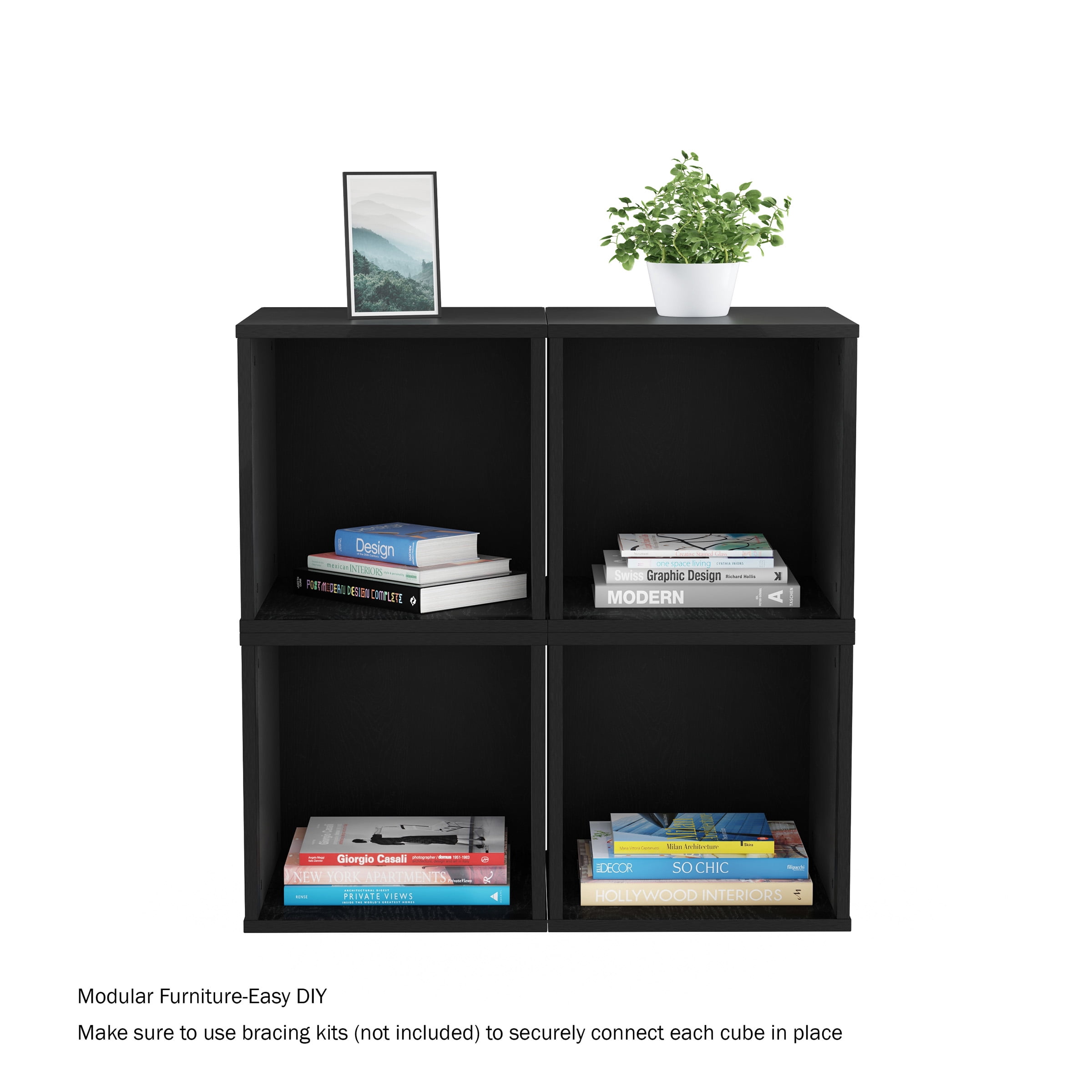 Lavish Home Contemporary Stackable Modular Cube End Table (Black)